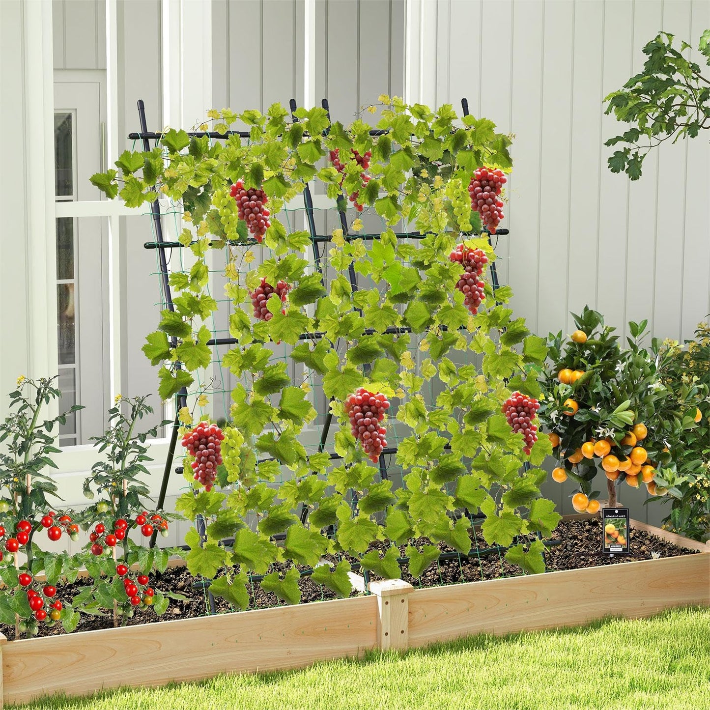 GiantexUK Garden Cucumber Trellis, 30x74Inch A-Frame Plant Support Stand with Netting, Clips & Ties