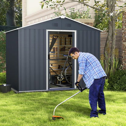 GiantexUK 8x6FT Metal Garden Shed, Slope Roof Utility Shed Building for Backyard Garage