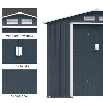 GiantexUK 7x4FT Metal Garden Shed (7x4FT, 2 Vents, with Base)