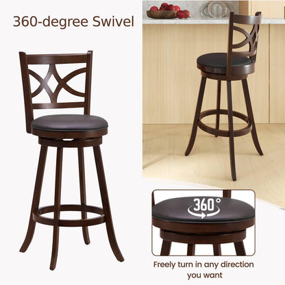 GiantexUK Swivel Bar Stools Set of 2, Rubber Wood Kitchen Barstools with PVC Cover Seat, Back & Footrest (47 x 44 x 110cm)