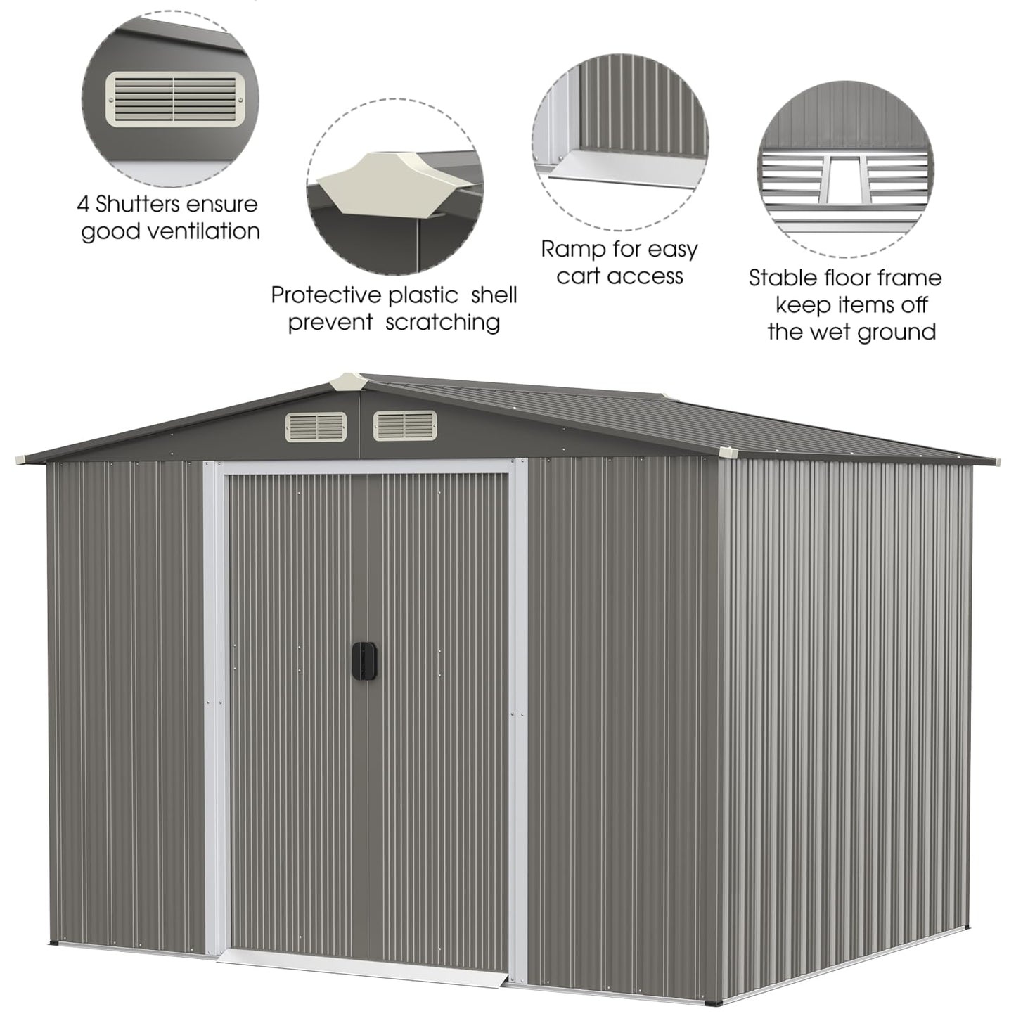 GiantexUK  Metal Garden Shed (8.5x7FT, Light Grey)