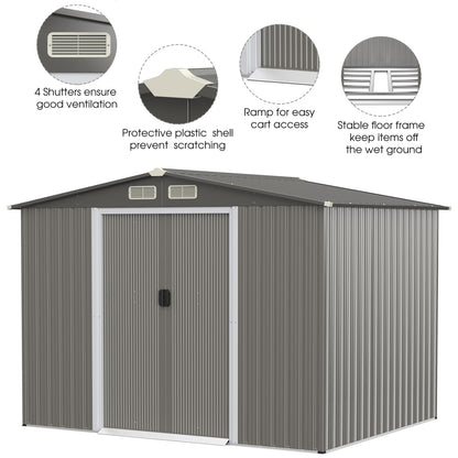 GiantexUK  Metal Garden Shed (8.5x7FT, Light Grey)