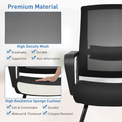 Meeting Office Chairs, Mid-Back Mesh Reception Chair with Adjustable Lumbar Support and Sled Base