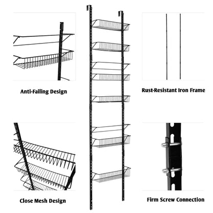 GiantexUK Over Door Storage Basket, 6 Tier Wall Mounted Adjustable Storage Shelves (43 x 18 x 197cm)