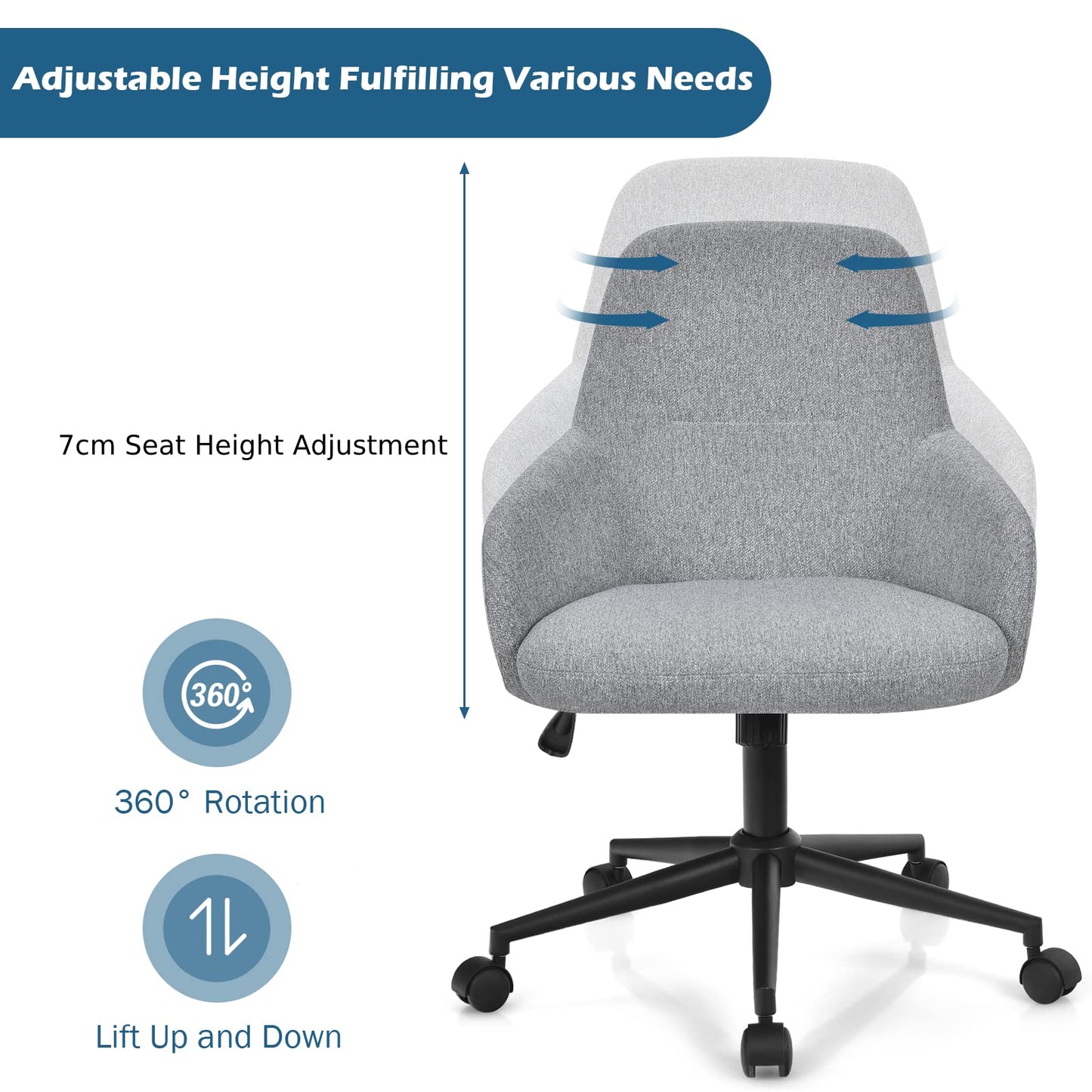 Home Office Chair, Ergonomic Swivel Computer Desk Chair Leisure Seat