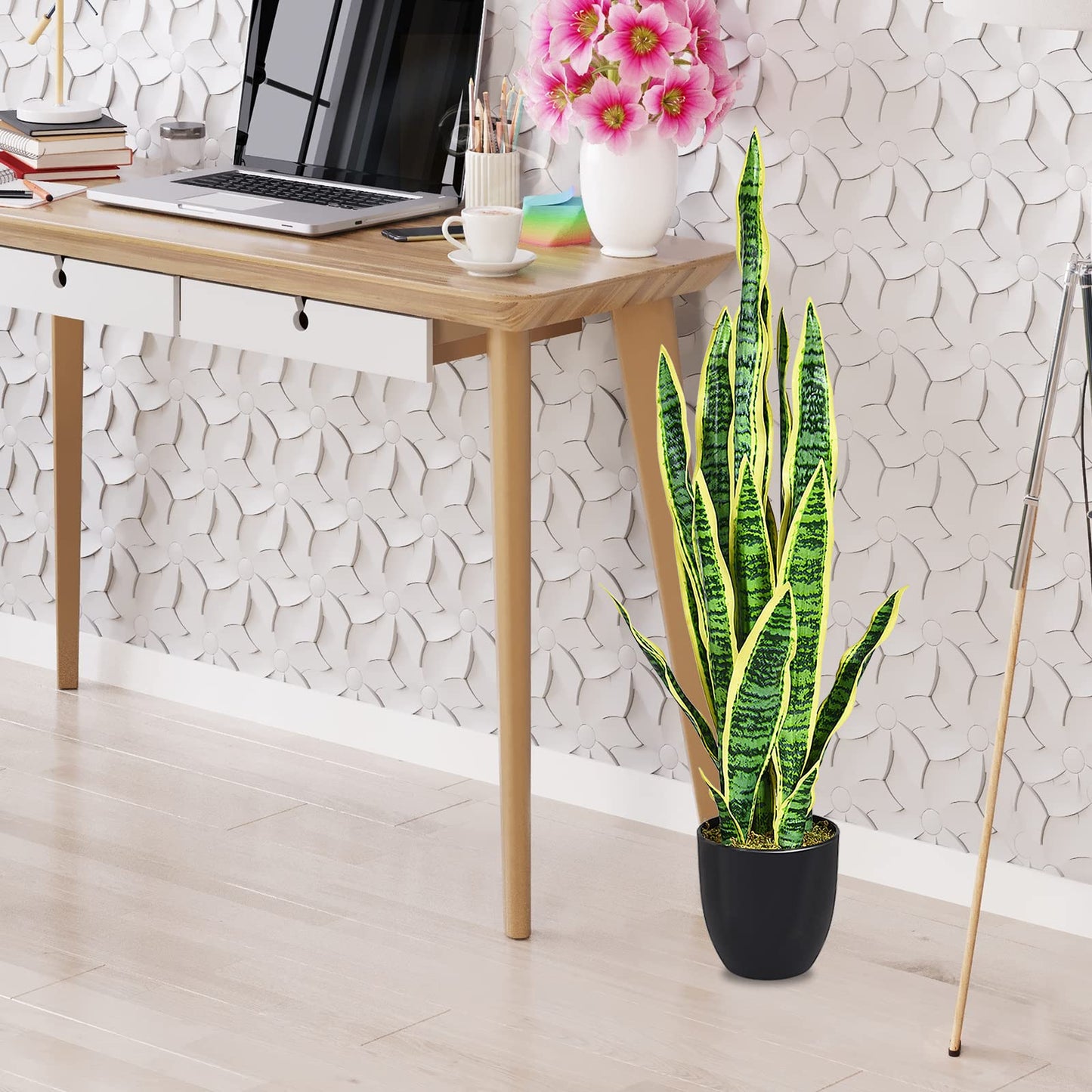 GiantexUK 93cm Fake Sansevieria, Artificial Snake Plant with Plastic Pot