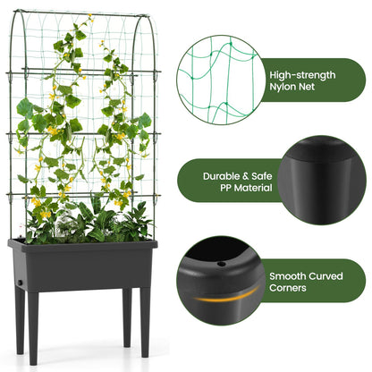 GiantexUK Raised Garden Bed with Detachable Trellis, Wooden Garden Planter Pox with Removable Legs, Self Watering & Drainage System