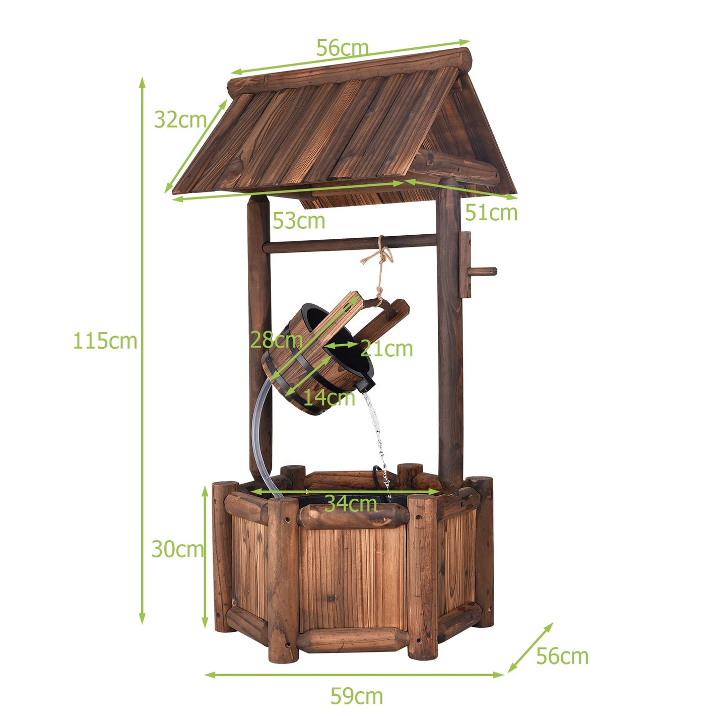 GiantexUK Wooden Barrel Well Fountain, Garden Wishing Well with Pump