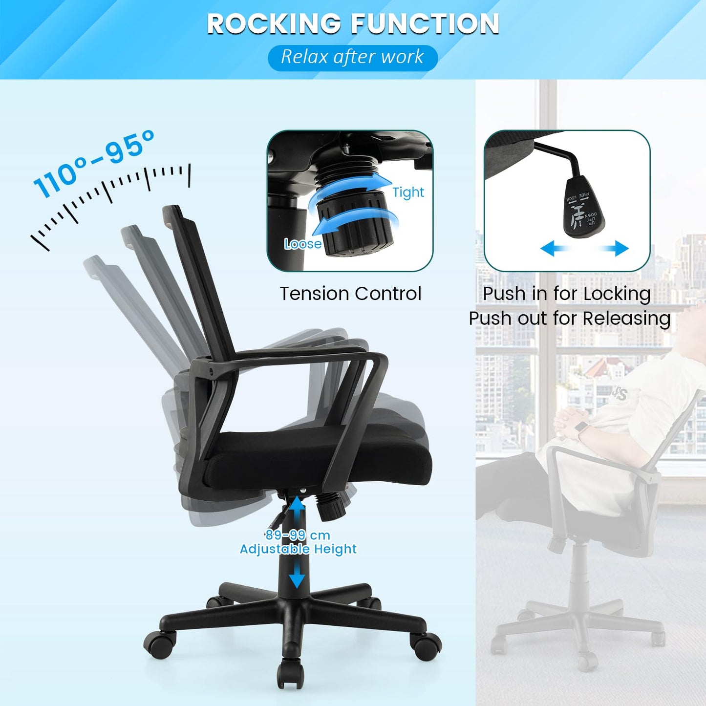 Ergonomic Office Chair, Height Adjustable Swivel Computer Desk Chair with Armrests