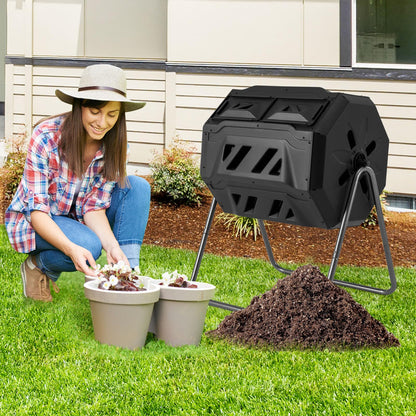 GiantexUK 160L Garden Tumbling Composter, Dual Chamber Compost Tumbler Bin with 2 Sliding Doors