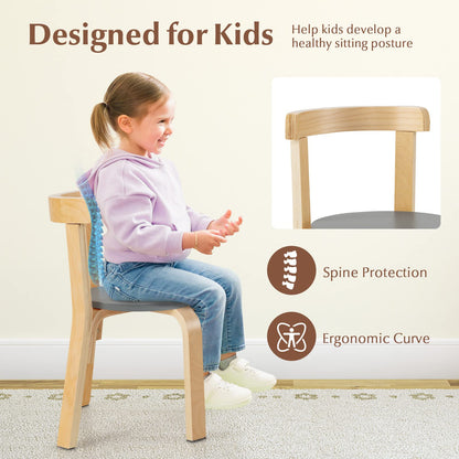 5-Piece Kids Table and Chair Set, Children Wooden Activity Table with 4 Curved Back Chairs