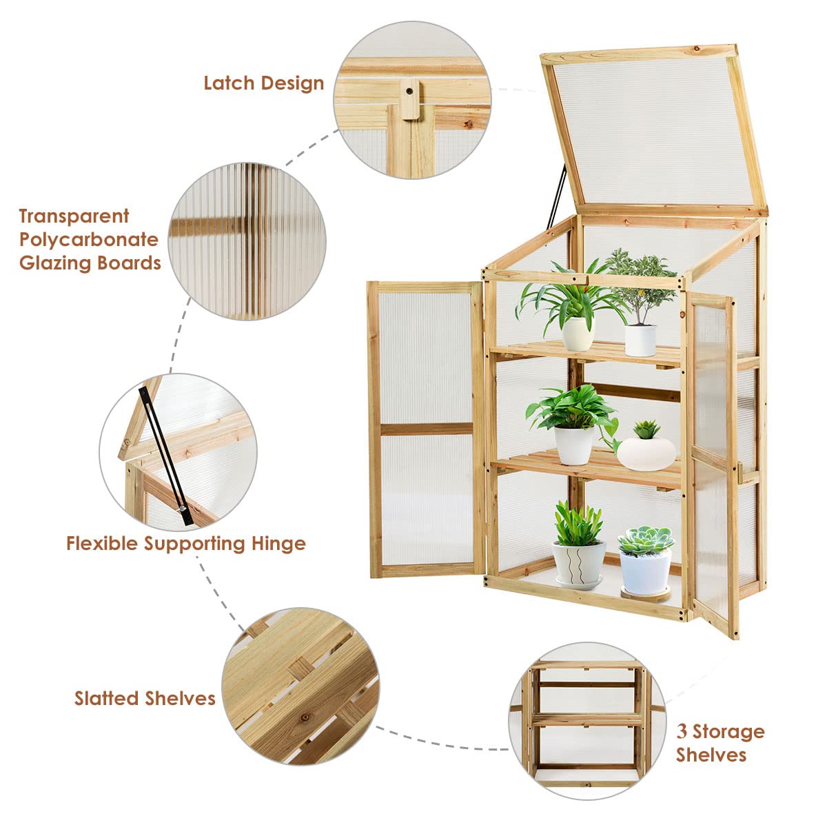 GiantexUK Mini Wooden Greenhouse, Garden Cold Frame with 2 Doors and Skylight