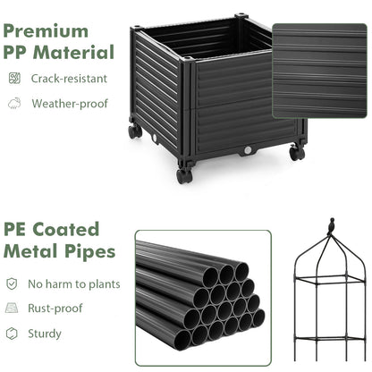 GiantexUK Raised Garden Bed with Trellis, Adjustable Rolling Planter Pox with Wheels, Self Watering & Drainage System