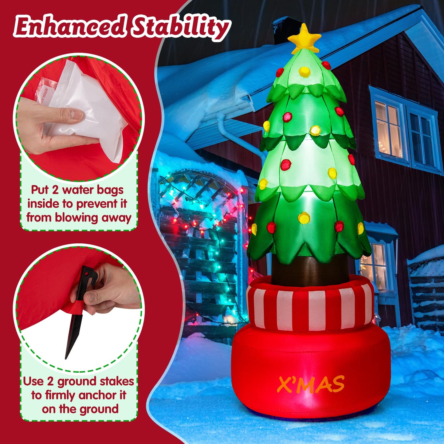 2.4M Inflatable Christmas Decoration, Blow up Christmas Tree with LED Lights (Green Rotating Tree)