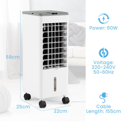 GiantexUK Evaporative Air Cooler, 60W Mobile Cooling Fan Humidifier with 3 Modes, 3 Fan Speed, Oscillation