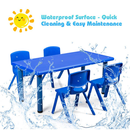 Kids Table, Waterproof Rectangular Children Study Desk with Anti-slip Foot Mats (Blue)