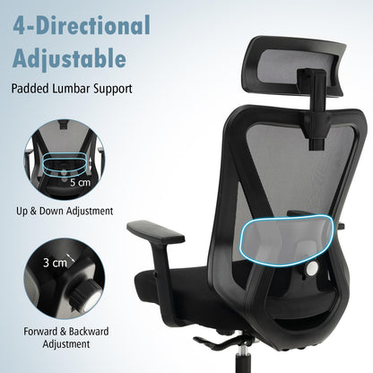 Mesh Office Chair, Ergonomic High Back Swivel Computer Desk Chair with Adjustable Lumbar Support (70 x 63 x 129 cm)