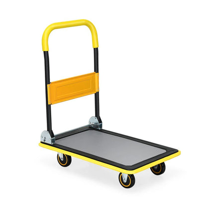 GiantexUK Folding Hand Sack Truck, 150KG Capacity Heavy Duty Platform Trolley with Wheels & Handle(73x49x83cm, 150KG, Yellow+Black)