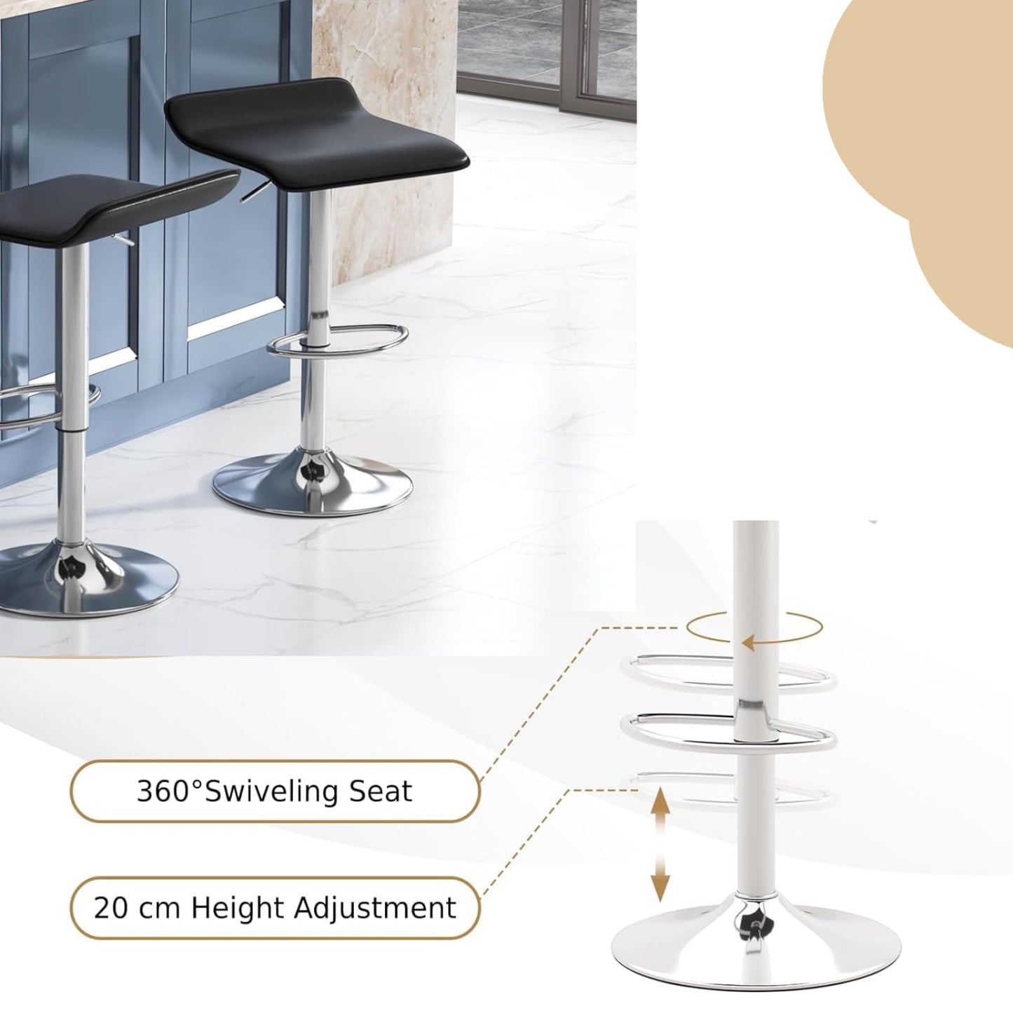 GiantexUK Bar Stools Set of 2, Height Adjustable Counter Stools with PU Leather Seat, Gas Lift, Rubber Ring & Footrest