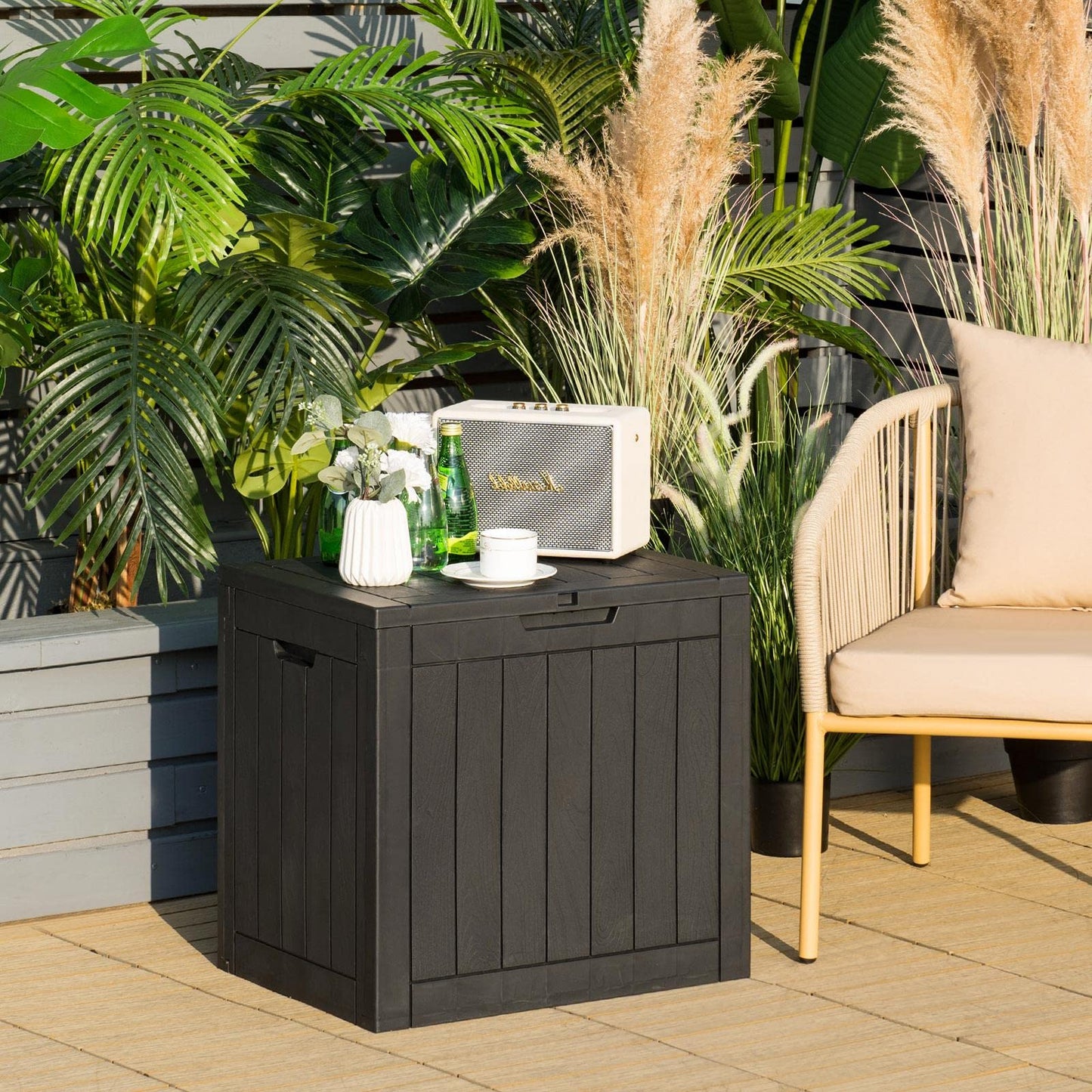 Lockable Garden Storage Box, Large Waterproof Outdoor Deck Box with Sit On Lid & Recessed Handle