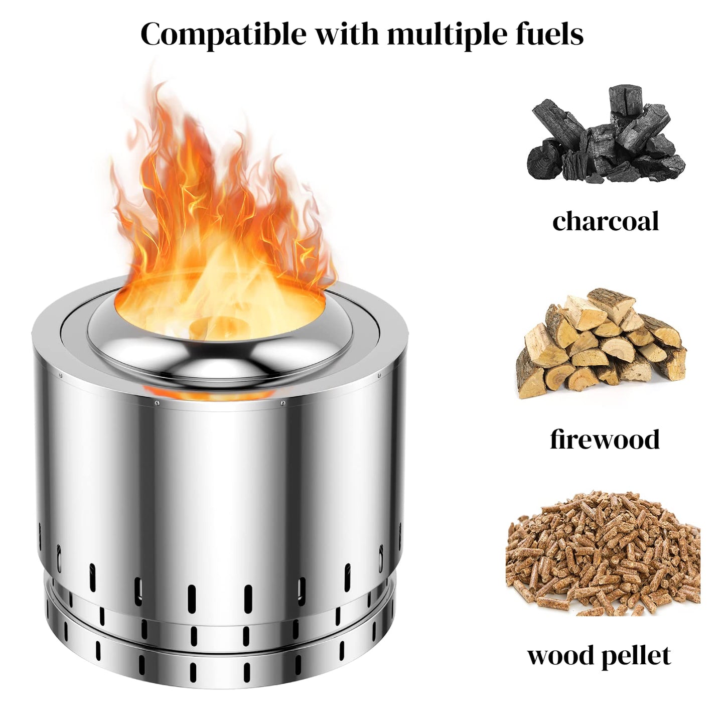 GiantexUK Smokeless Fire Pit, 49 x 43 cm Stainless Steel Round Wood Burning Firepit with Waterproof cover