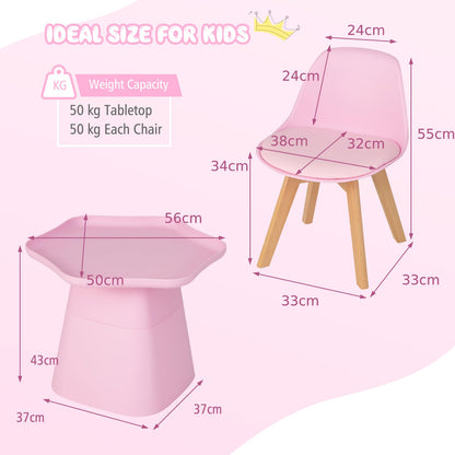 Kids Table and Chairs Set, Children Activity Table with Padded Seat Chairs, Beech Legs