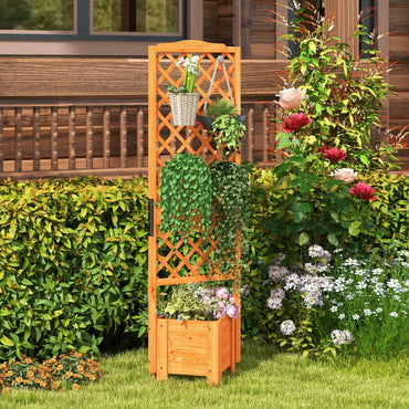 GiantexUK Garden Planter with Trellis, Wood Raised Garden Bed with Drainage Holes (55x52x180cm, Triangle Box, Orange)