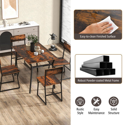 GiantexUK 5 PCS Dining Table Set, Industrial Table and Chairs Set with Storage Shelf and Reclining Seat Back