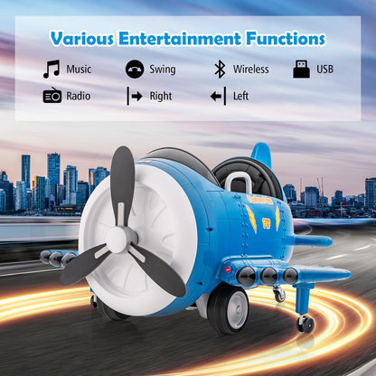 Kids Electric Ride on Car, 12V Battery Powered Airplane Toy with Joysticks, Remote Control, Folding Airfoils