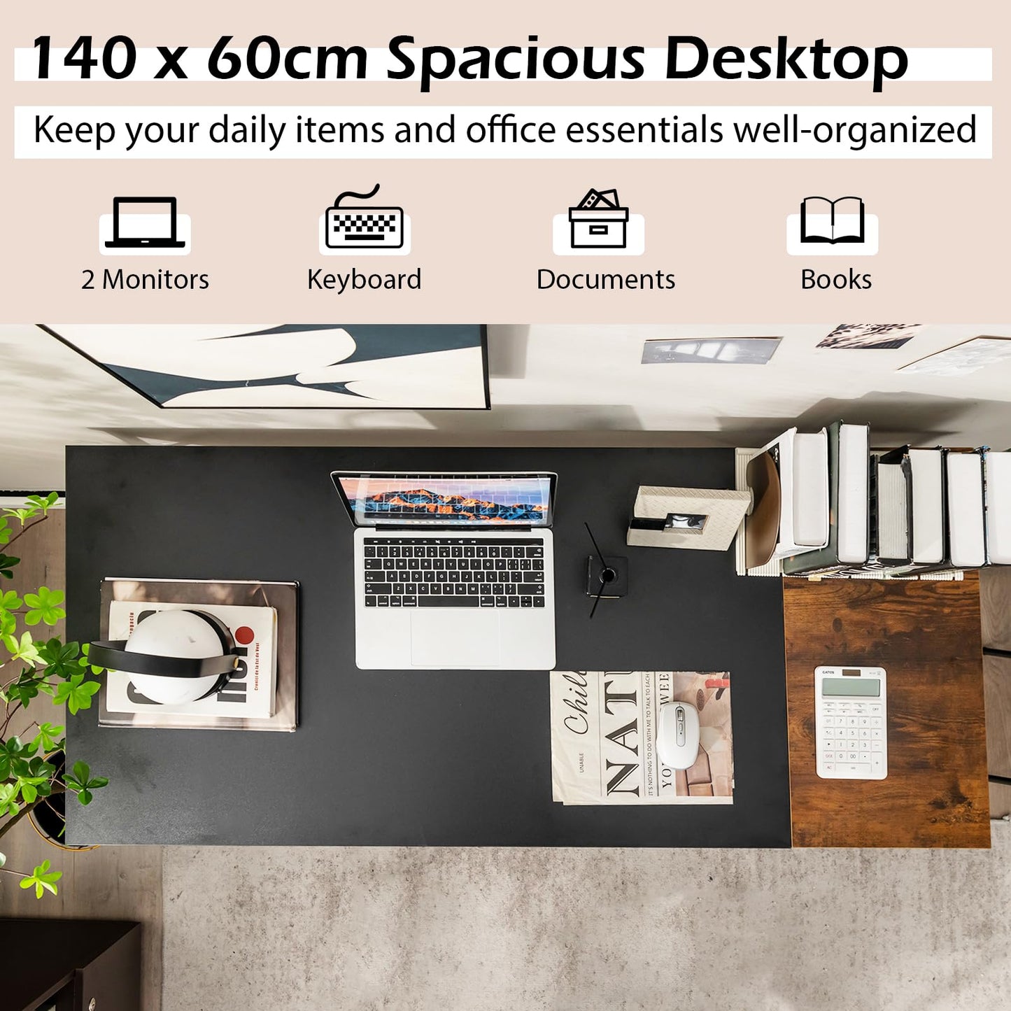 Computer Desk, 140x60x74cm Industrial Study Table Writing Workstation with Storage Shelf