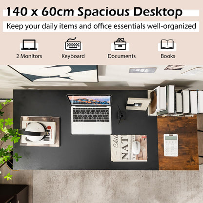 Computer Desk, 140x60x74cm Industrial Study Table Writing Workstation with Storage Shelf