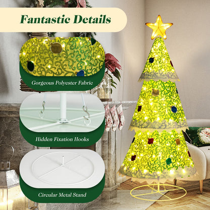 4.6FT Pop up Christmas Tree, Collapsible Xmas Trees with 110 LED Lights and Top Star