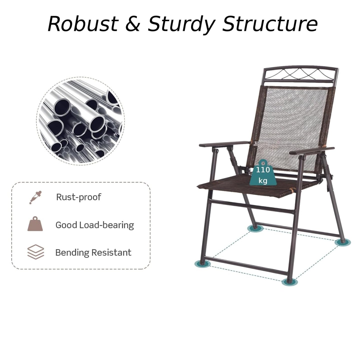 GiantexUK Folding Patio Chairs Set of 4, Metal Frame Garden Chairs with Backrest, Armrests & Footrest