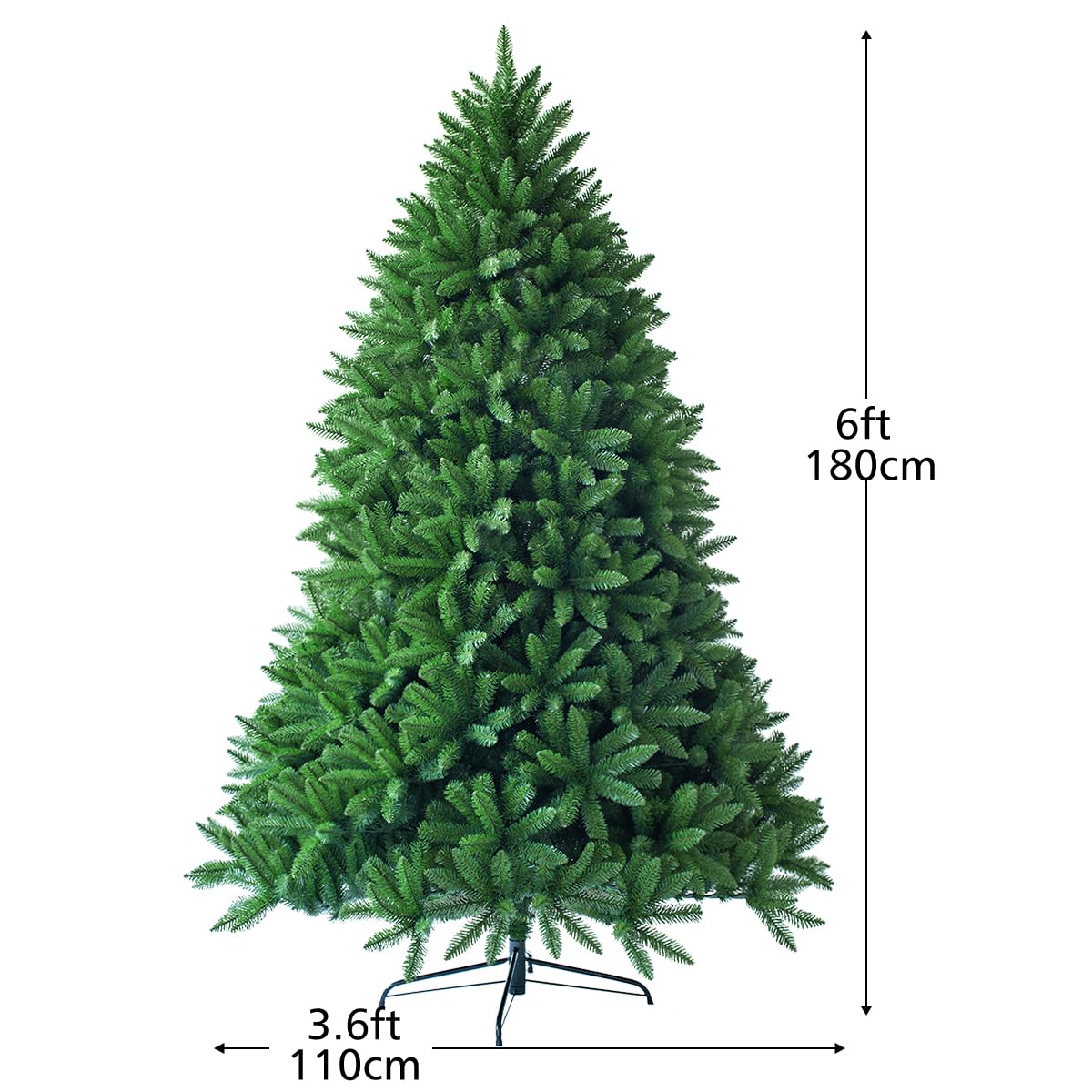 6FT Artificial Christmas Tree, Hinged Green Xmas Trees with Foldable Metal Stand, Unlit Xmas Decorative Tree for Holiday Festival