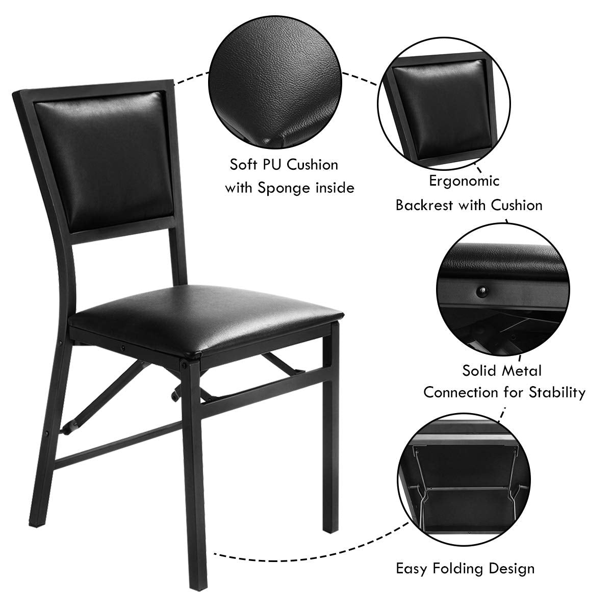 GiantexUK Set of 2/4 Steel Folding Chairs, Pu Leather Bar Chairs with Upholstered Seat, Space Saving Seating