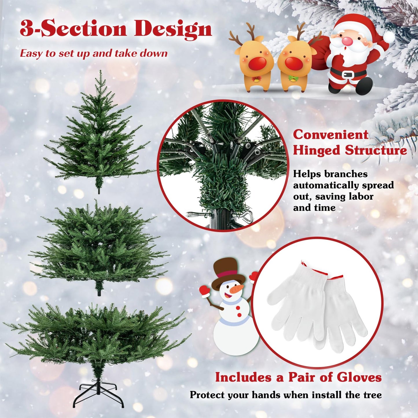 4.5FT/6FT Christmas Tree, Artificial Pre-Lit Xmas Tree with 8 Lighting Modes, 180/280 LED Lights and 386/788 Branch Tips