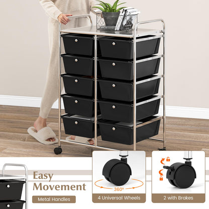 GiantexUK 10 Drawers Storage Cart, Mobile Rolling Storage Trolley with 4 Lockable Wheels & Handles