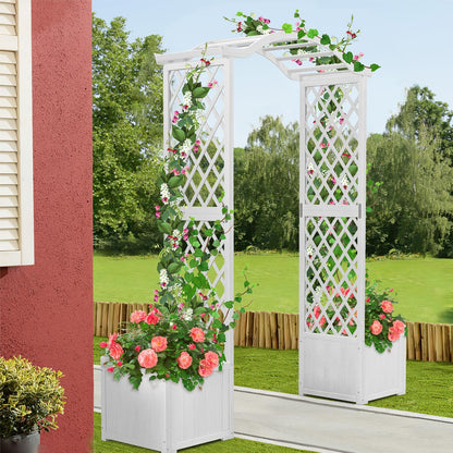 GiantexUK Wooden Garden Arch with Planter Boxes, Trellis Pergola Arbour