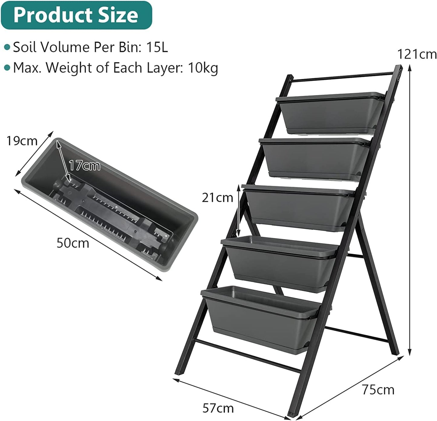 GiantexUK Raised Garden Bed, 5 Tier Vertical Ladder Planter with 5 Removable Trays & Drain Holes