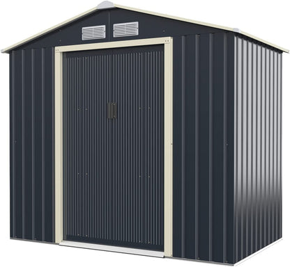 GiantexUK 7x4FT Metal Garden Shed, Outdoor Galvanized Storage House (7x4FT, 4 Vents)