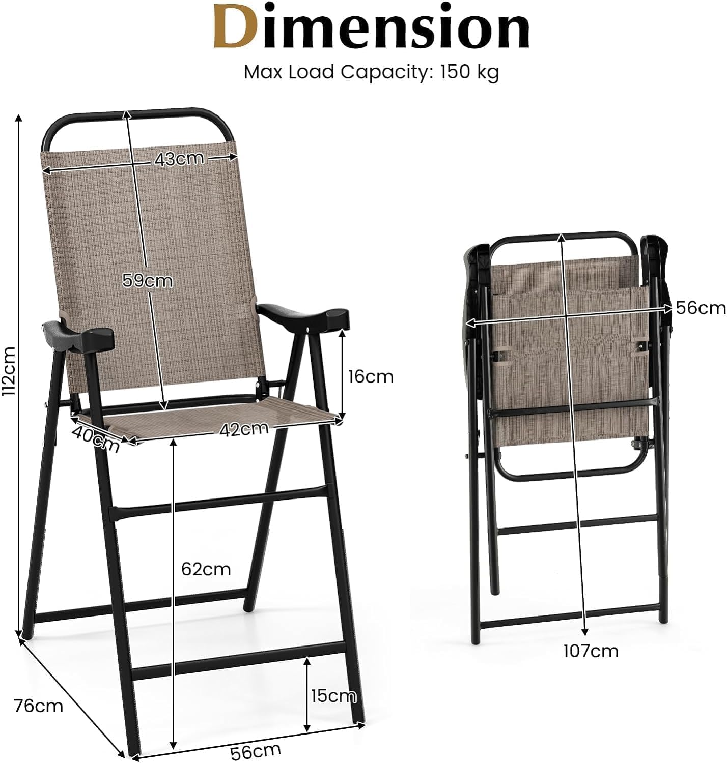 GiantexUK 3 Piece Bistro Set, Garden Dining Furniture Set with Round Bar Table and 2 Folding Chairs