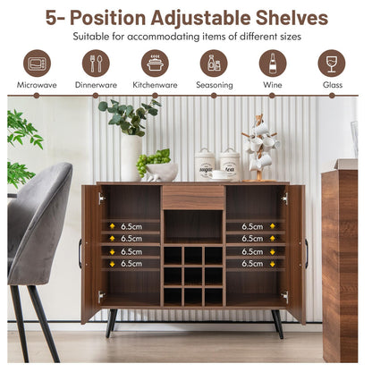 GiantexUK Wooden Buffet Sideboard, Wine Bar Cabinet with Adjustable Shelves, Detachable Wine Racks