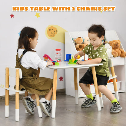 Kids Table and 2 Chairs, Wooden Children Table Chair Set with Non-slip Foot Pads