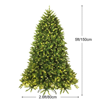 5FT Pre-lit Christmas Tree, Artificial Green Xmas Trees with 8 Lighting Modes, Foldable Metal Stand