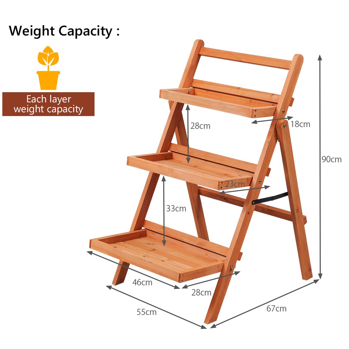 3-Tier Plant Stand, Folding Ladder Flower Shelving Unit with Step Design