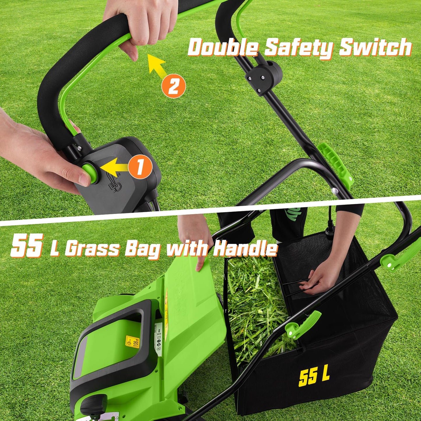 Lawn Scarifier and Aerator 2 in 1, 2000W Folding Garden Lawn Rake with 40cm Working Width