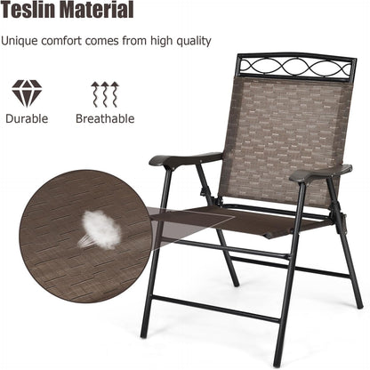 GiantexUK  Outdoor Dining Set, Patio Tempered Glass Table and Folding Chairs Set with Umbrella Hole