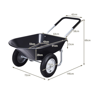 GiantexUK 2-Wheeled Wheelbarrow, Garden Cart with Twin Pneumatic Tyres & Soft Grip Handle