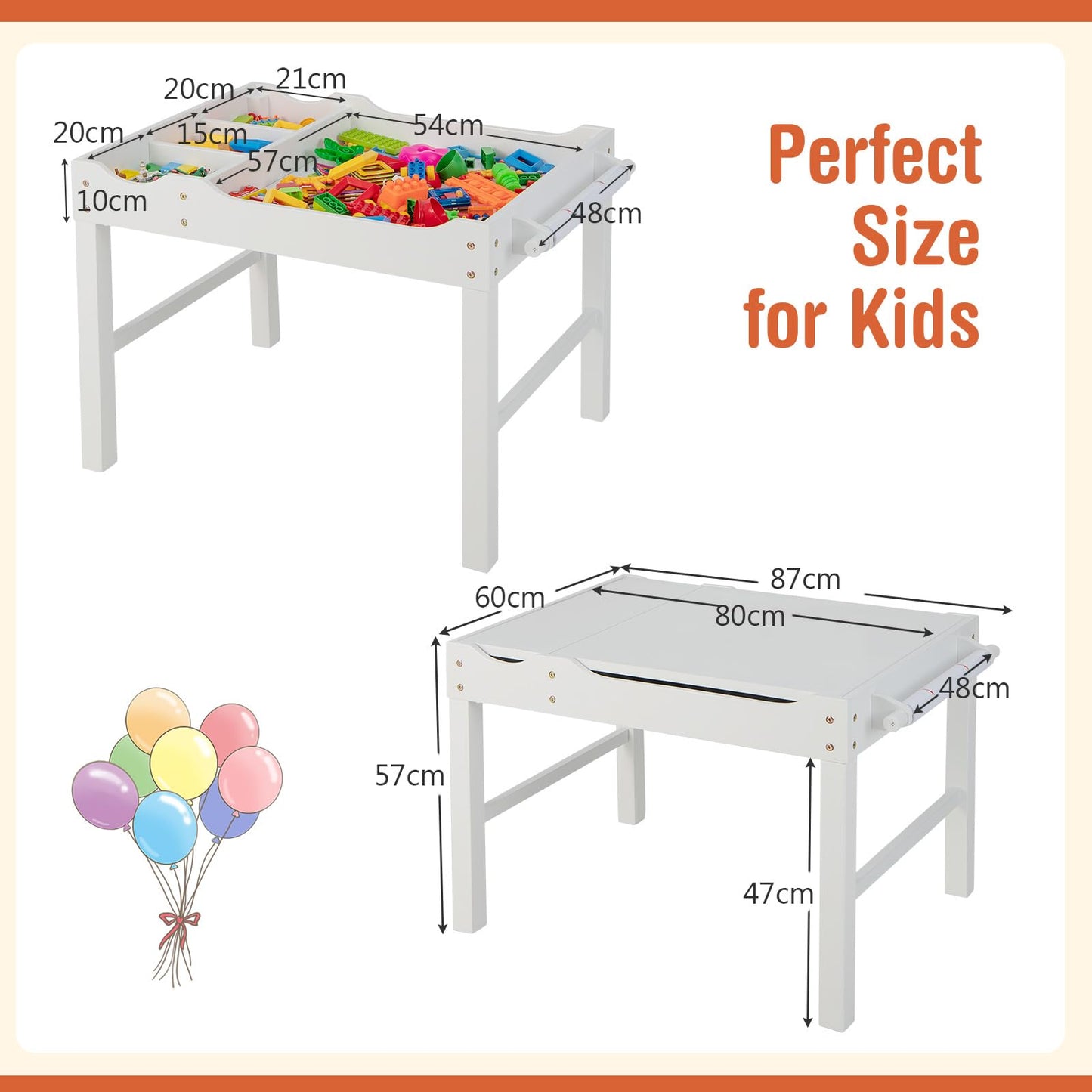 2-in-1 Kids Activity Table, Wooden Children Building Blocks Table with Reversible Tabletop