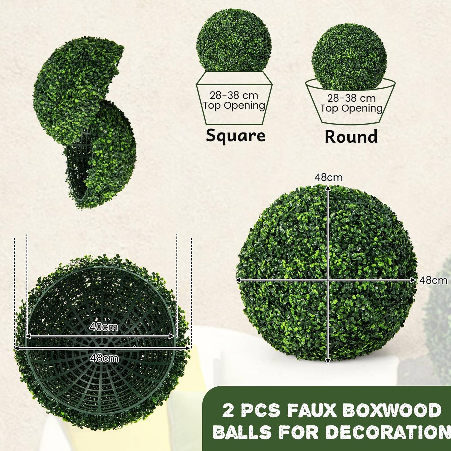 GiantexUK 48CM Artificial Boxwood Balls Set of 2, Faux Topiary Balls with Evergreen Leaves